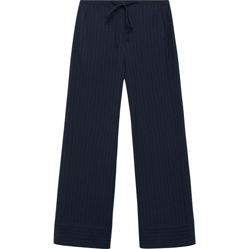 Shop Mango Chalk Stripe Straight Leg Pants In Dark Navy