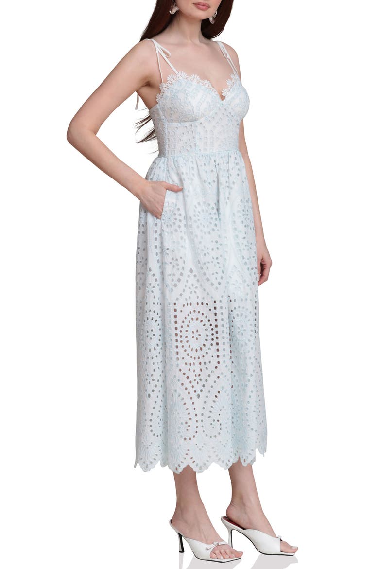 Broderie Anglaise Cotton Midi Dress, Alternate, color, WHITE