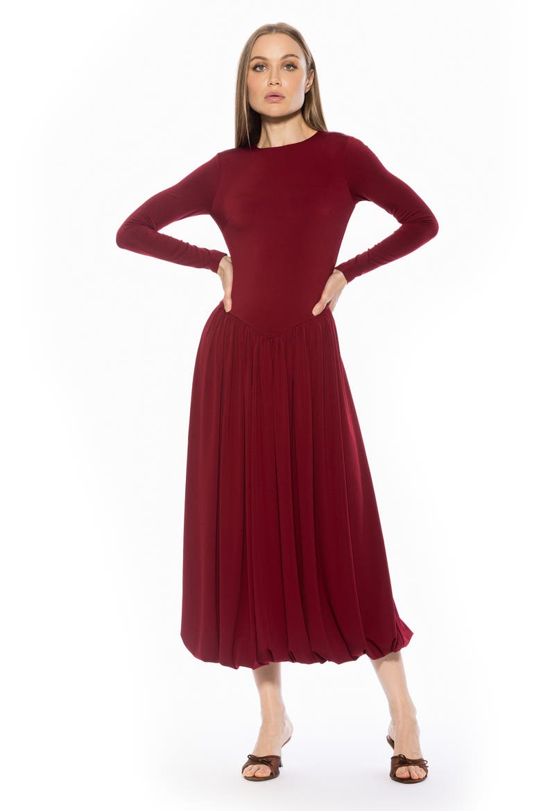 Eero Crewneck Long Sleeve Bubble Hem Midi Dress, Alternate, color, CRANBERRY