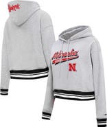 PRO STANDARD Women's Pro Standard Heather Gray Nebraska Huskers Script Tail Fleece Cropped Pullover Hoodie