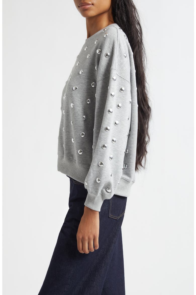 Studded Cotton Blend Sweatshirt, Alternate, color, HEATHER GREY/ SILVER