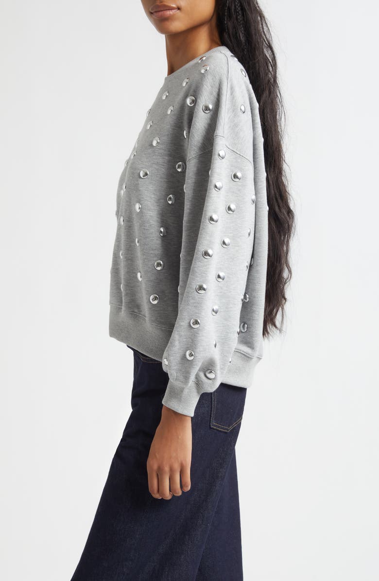 Cinq à Sept Studded Cotton Blend Sweatshirt, Alternate, color, Heather Grey/ Silver