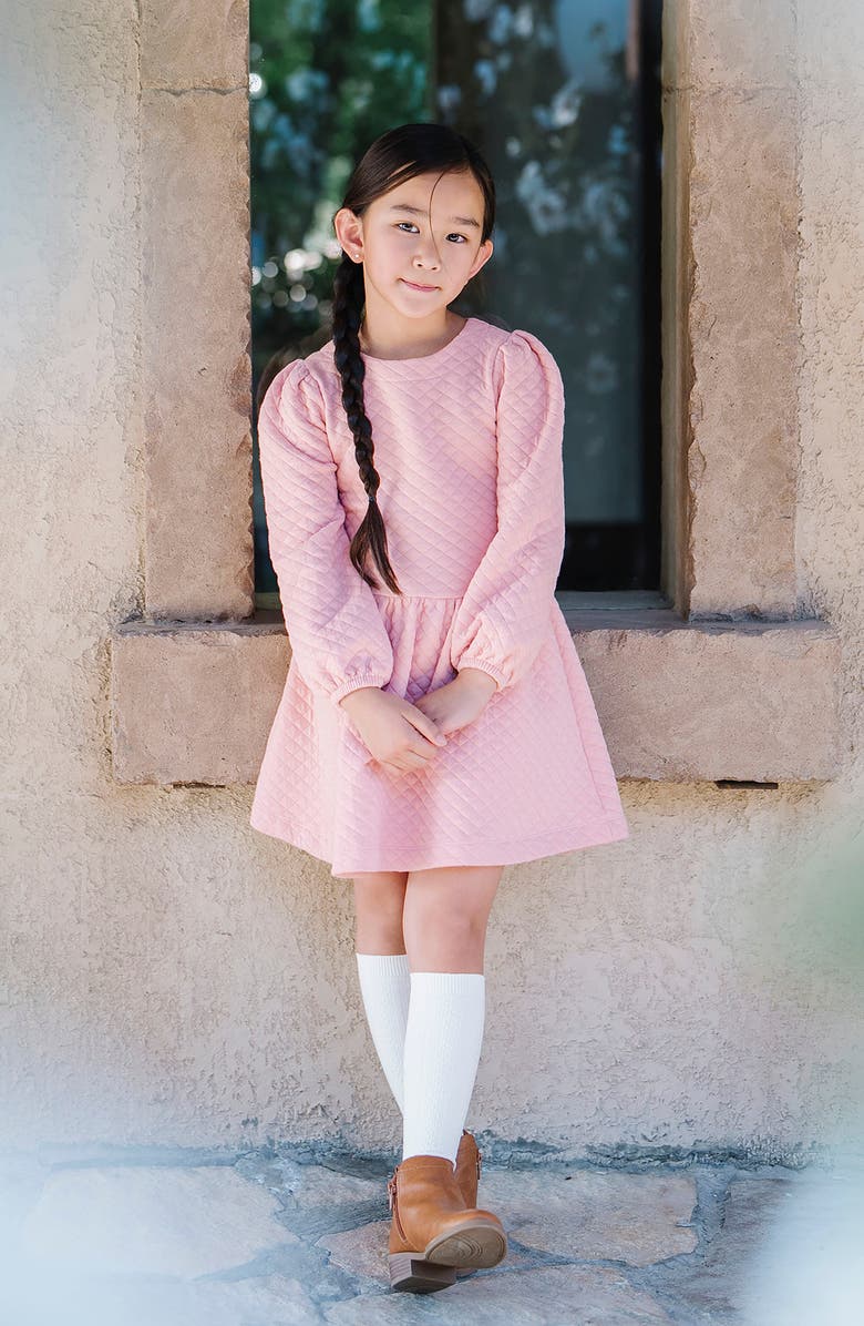 Hope & Henry Kids' Long Sleeve Quilted Drop Waist Dress, Alternate, color, Rose Quilted