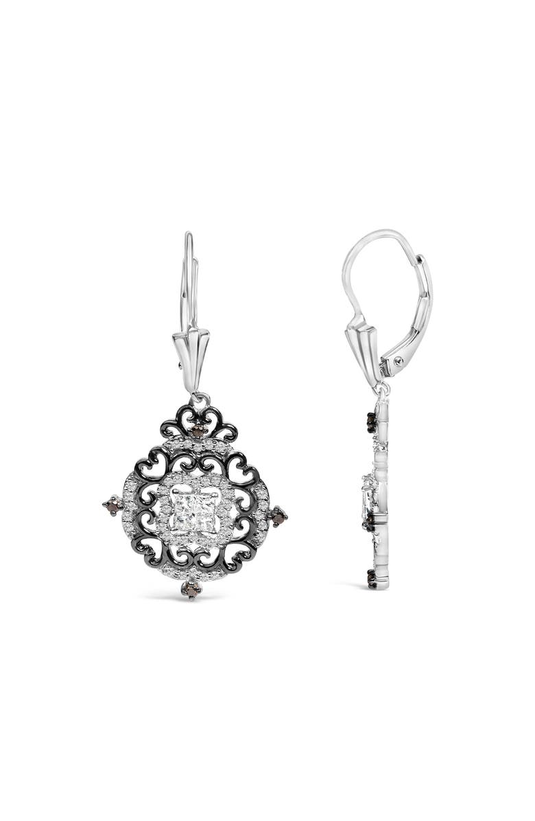 Haus of Brilliance Black Rhodium and Silver 3/4 Cttw Diamond Medallion Drop Earrings, Alternate, color, White
