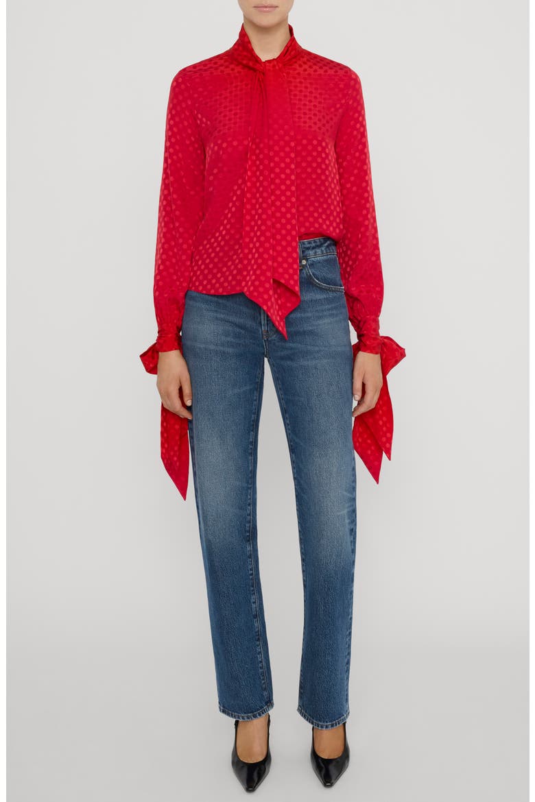 Nouvelle Polka Dot Silk Top, Alternate, color, LIPSTICK POLKA DOT