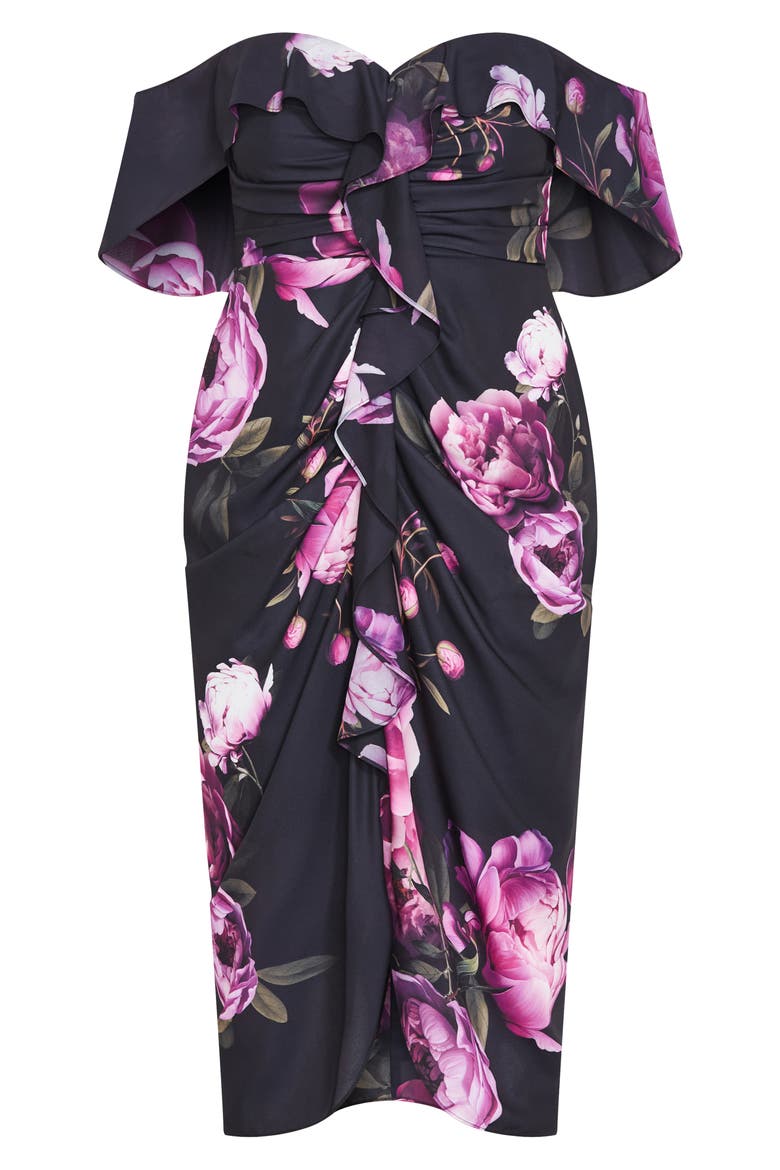 Gina Print Off the Shoulder Midi Dress, Alternate, color, MULTI BLOOM