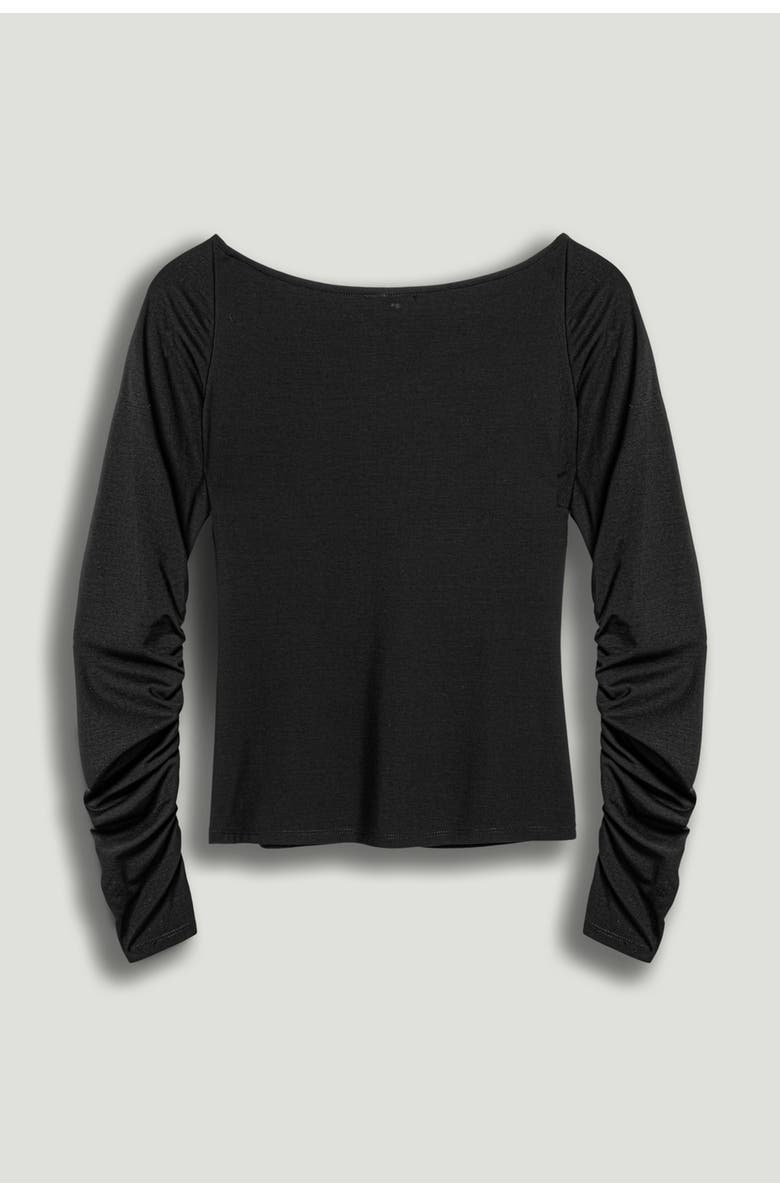 Nocturne Ruched Front Fitted Long Sleeve Top, Alternate, color, Black