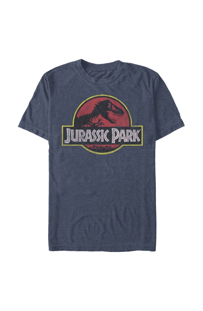 Jurassic Park Men's Jurassic Park Distressed T-Rex Logo  Graphic T-Shirt, Main, color, Navy Blue Heather