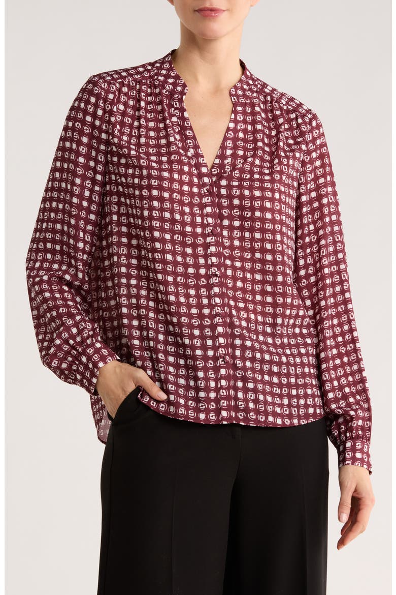 Long Sleeve Button-Up Shirt, Main, color, IVORY/ OXBLOOD