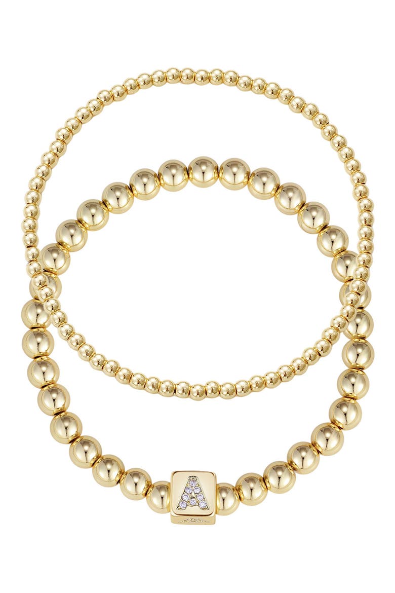 Set of 2 Gold Plated Stretch Bracelets, Main, color, GOLD-A