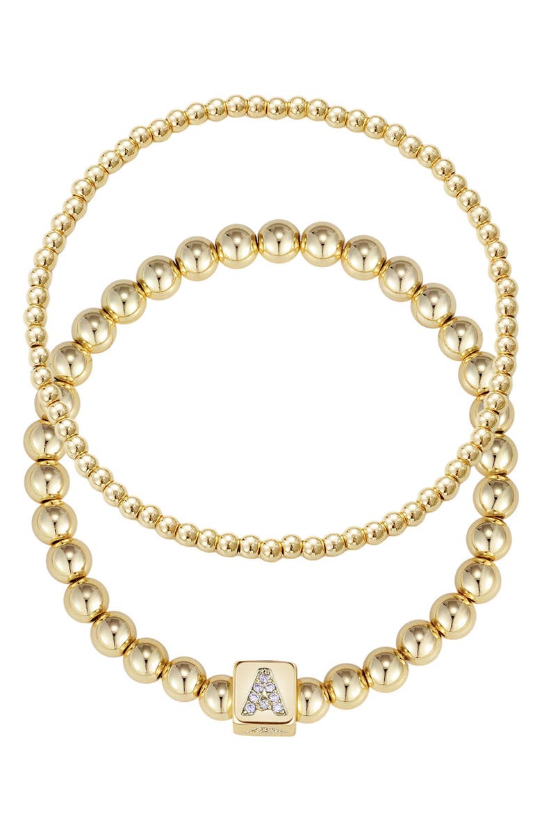 Adornia Set of 2 Gold Plated Stretch Bracelets, Main, color, Gold-A