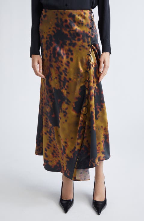 Rouleau Detail Satin Midi Skirt
