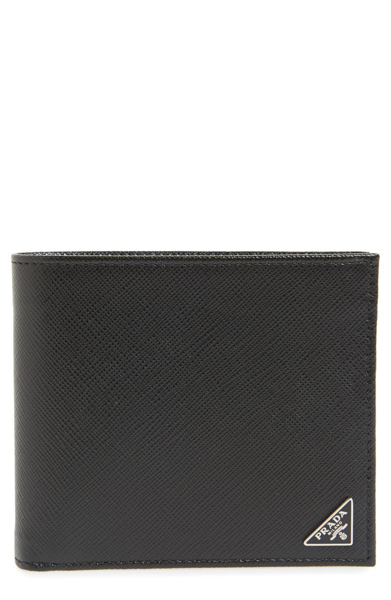 Prada Leather Wallet, Main, color, Nero