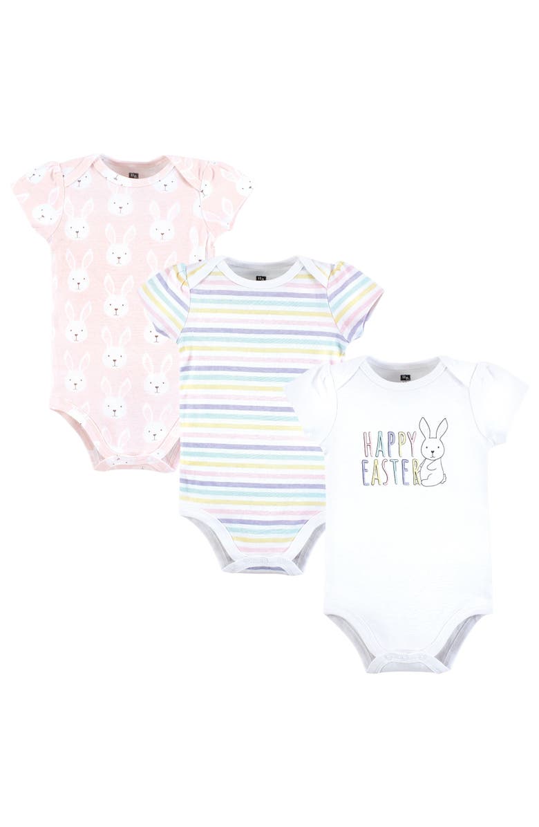 Hudson Baby Essential Three-Piece Set of Cotton Bodysuits, Main, color, Easter Bunny Pink