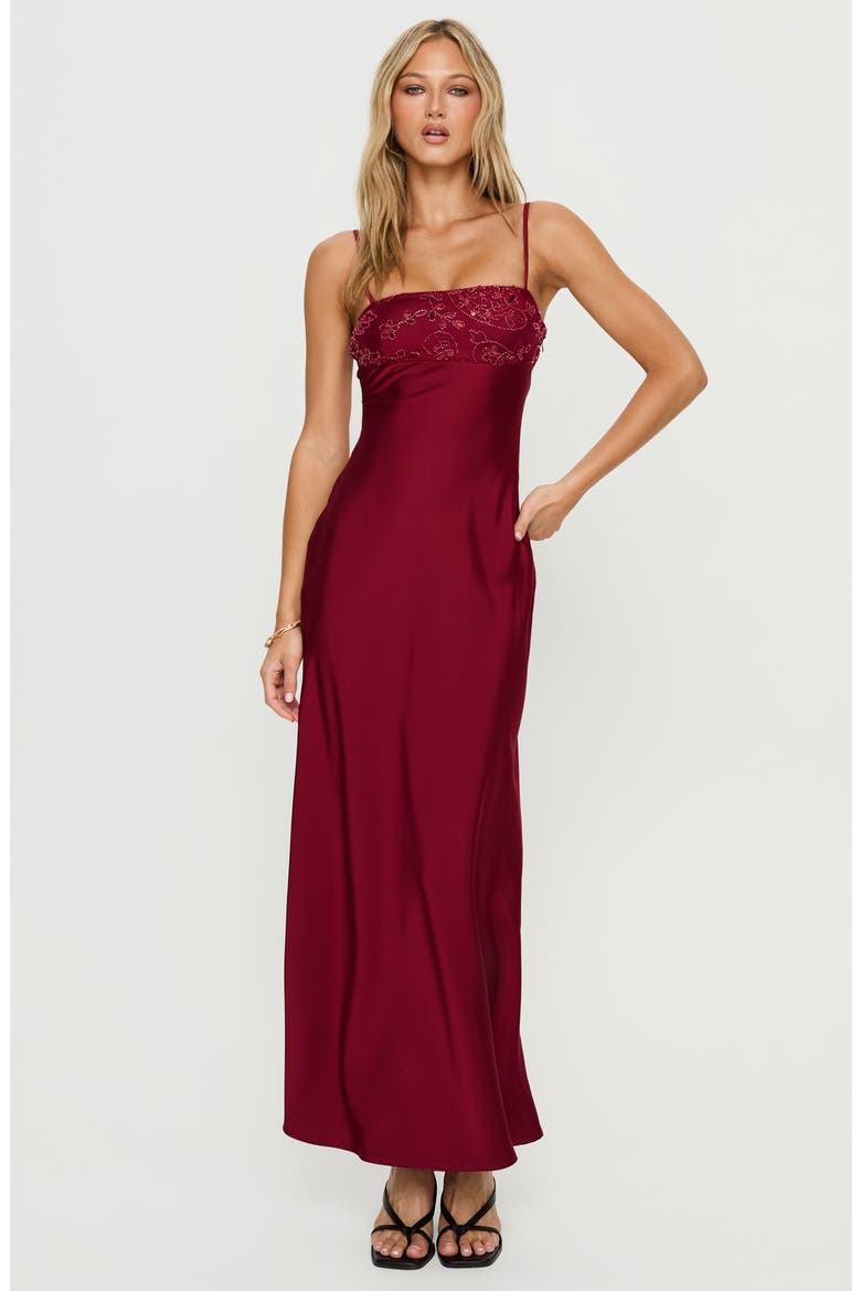 Engracia Sequin Satin Gown, Alternate, color, BURGUNDY