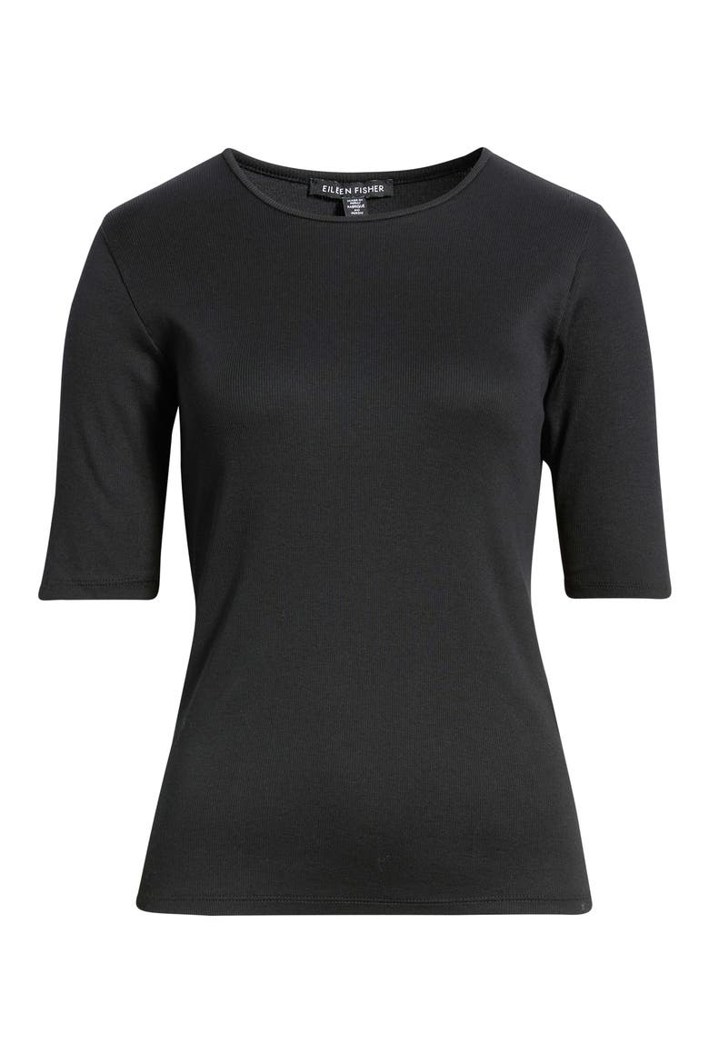 Organic Cotton Crewneck Elbow Sleeve Top, Alternate, color, BLACK