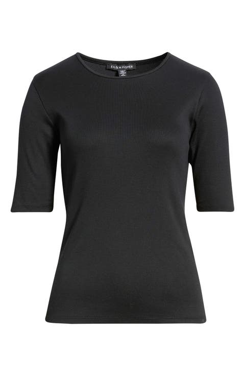 Organic Cotton Crewneck Elbow Sleeve Top