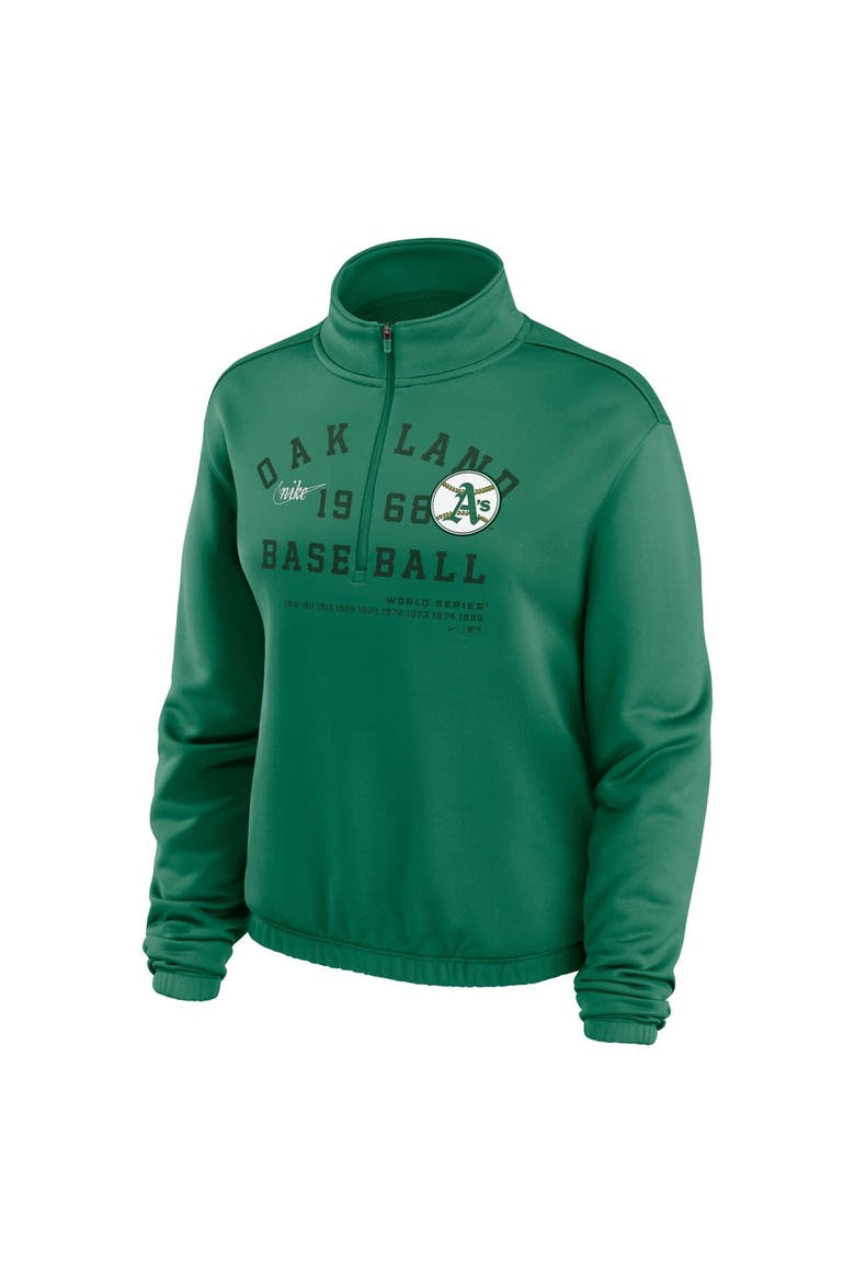 Women's Nike Green Oakland Athletics Rewind Splice Half-Zip Semi-Cropped Bubble Hem Sweatshirt, Alternate, color, Green
