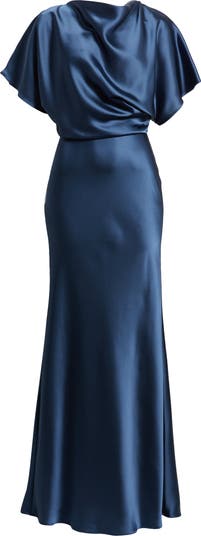 Blouson Bodice Bias Cut Satin Gown