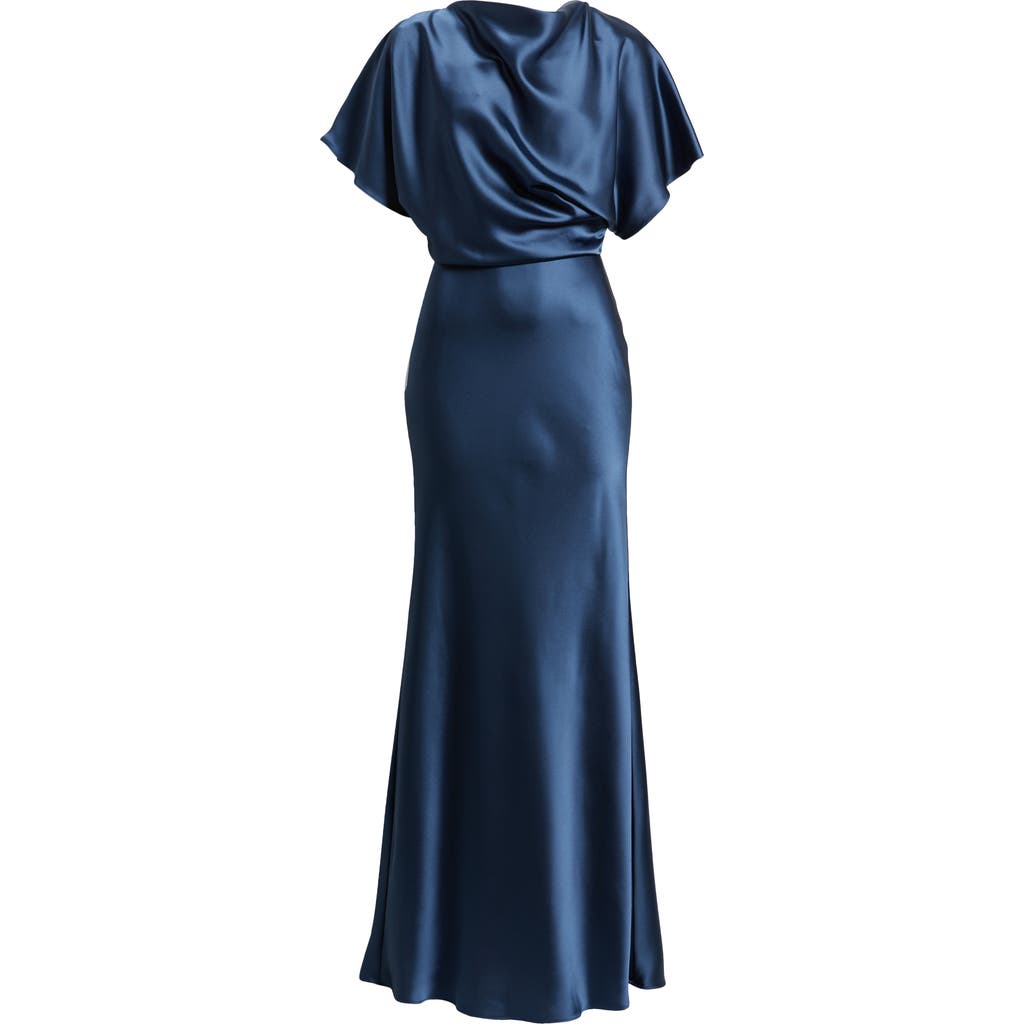 Amsale Fluid Satin Relaxed Drape Gown In French Blue