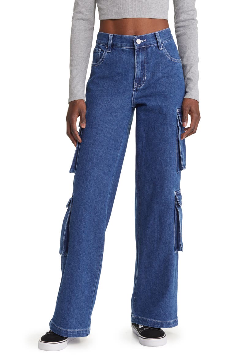 '90s Baggy Nonstretch Cotton Denim Cargo Jeans, Main, color, JAMIE BLUE
