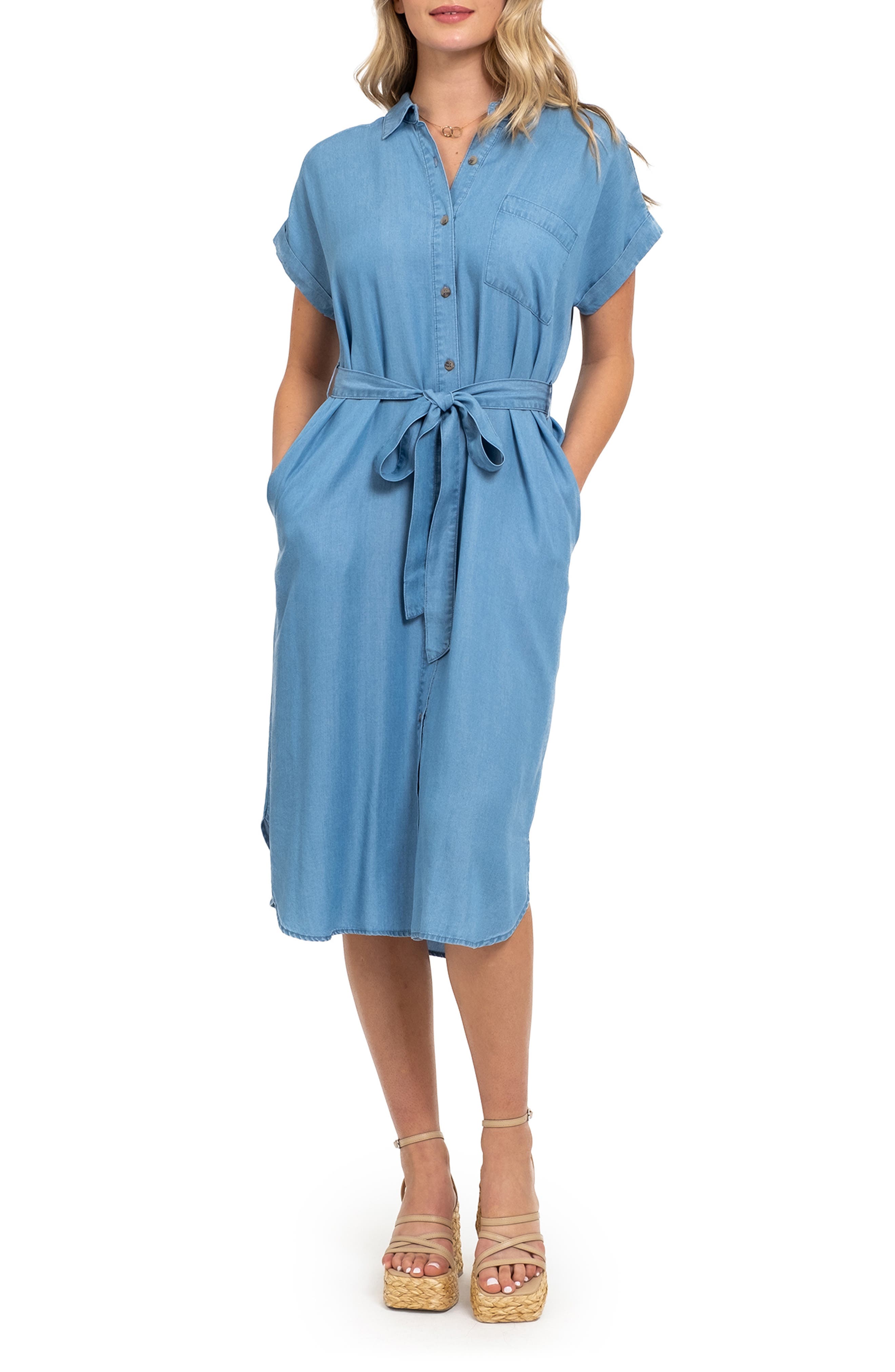 AUGUST SKY Short Sleeve Shirtdress