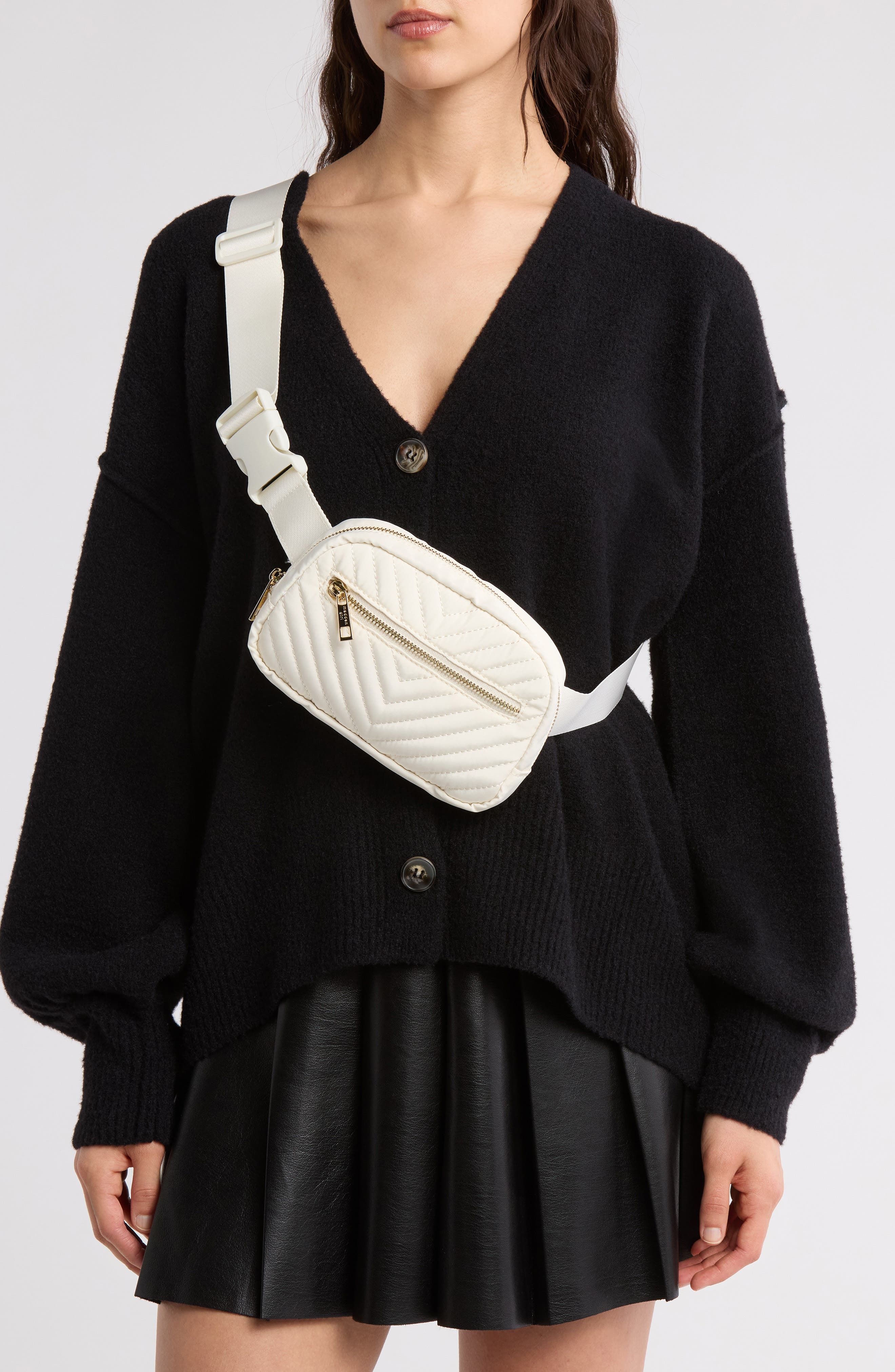 Madden Girl Quilted Belt Bag, Alternate, color, Cream