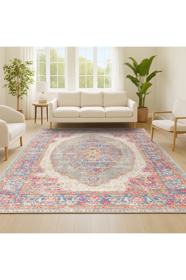Kilia Medallion Area Rug, Alternate, color, Fuchsia/Mustard/Indigo