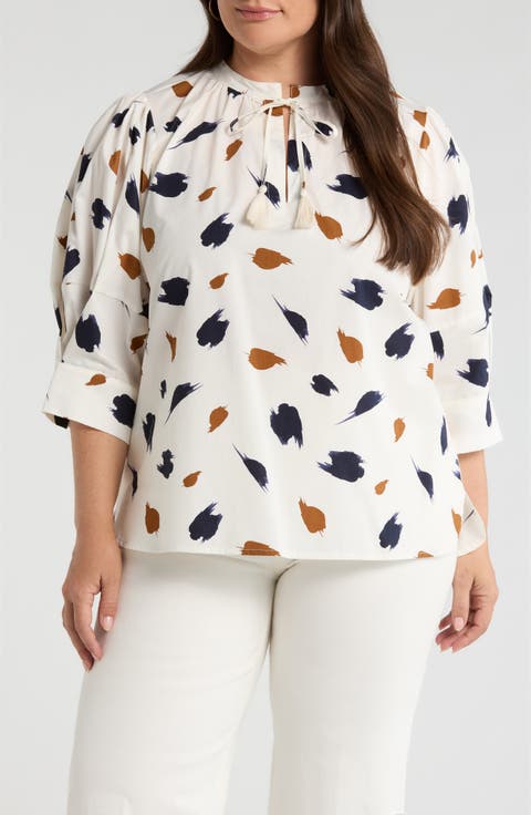 Devania Brush Irina Tie Split Neck Top (Plus)