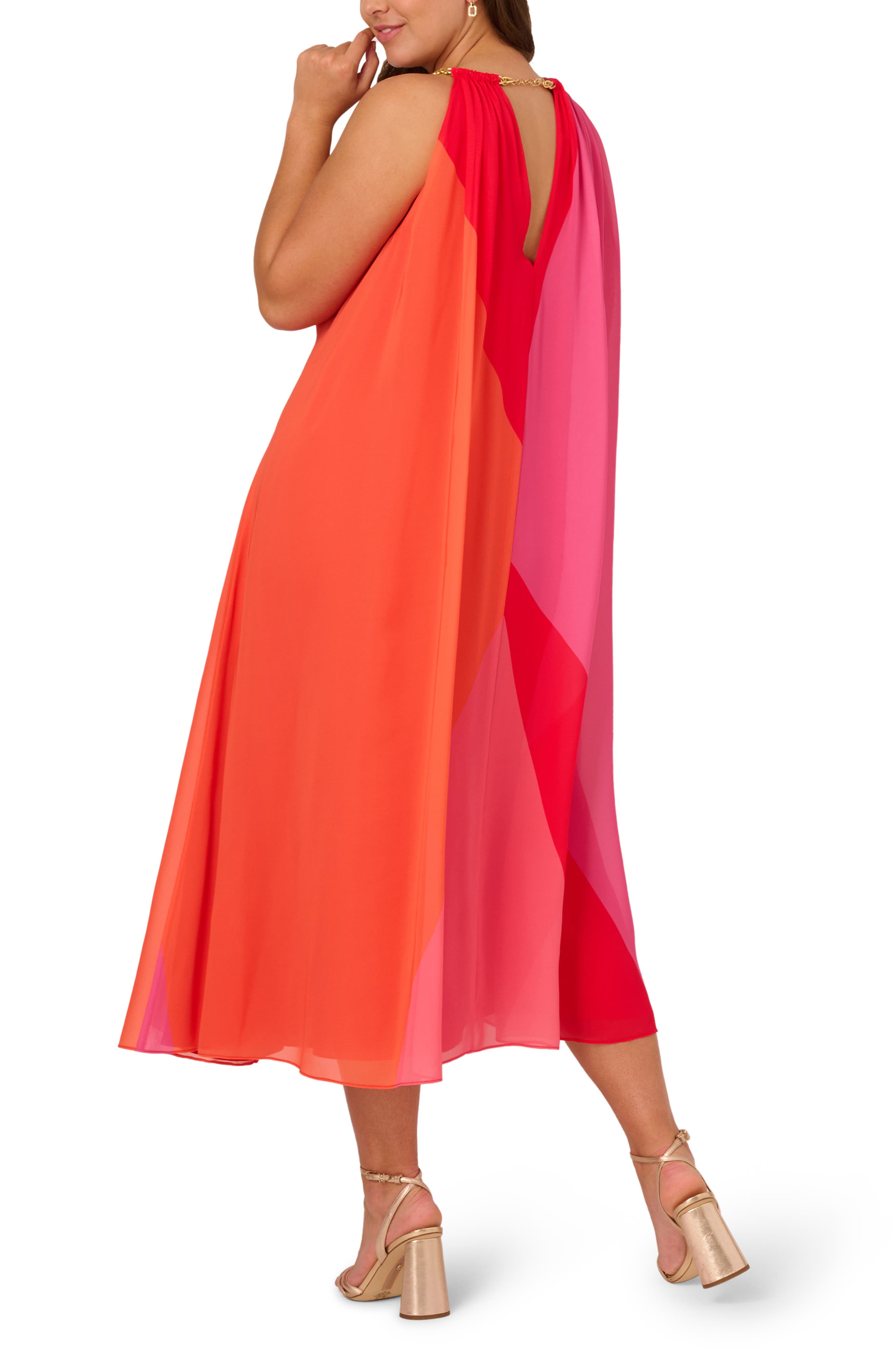 chiffon color block dress Plus Size Trapeze With Chain Halter Neckline In Red Multi Evening gown Dress's Color:18#-Ivory Beige kimono japanese ZAPAKA Women Silver Mother Bust 35