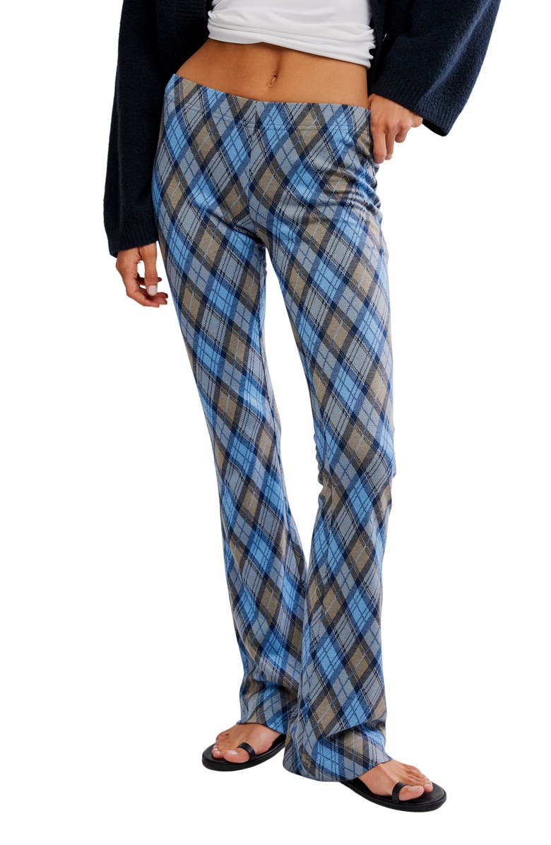 Free People Chloe Plaid Flare Leg Knit Pants, Main, color, Periwinkle Combo