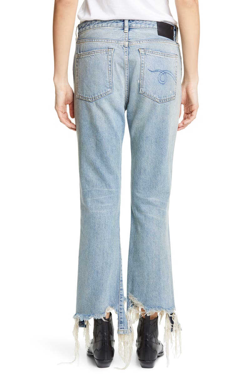 R13 Spiral Kick Ripped Bootcut Jeans, Alternate, color,