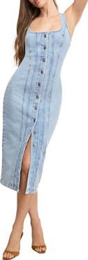 Good American Button Front Denim Midi Dress