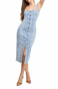 Good American Button Front Denim Midi Dress