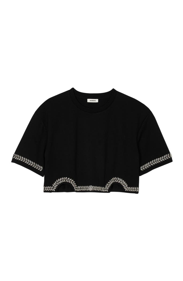 SANDRO Rhinestone cropped T-shirt, Alternate, color, 