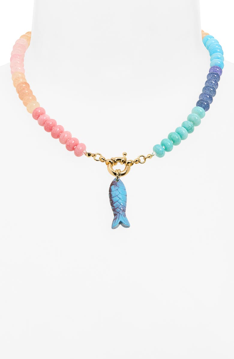 Leith Beaded Fish Pendant Necklace, Alternate, color, Blue Multi- Gold