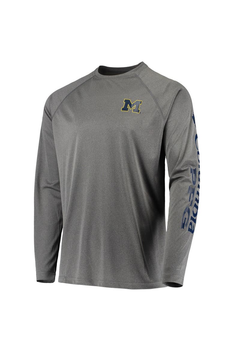 Men's Columbia Charcoal Michigan Wolverines Terminal Tackle Omni-Shade Raglan Long Sleeve T-Shirt, Alternate, color, Charcoal