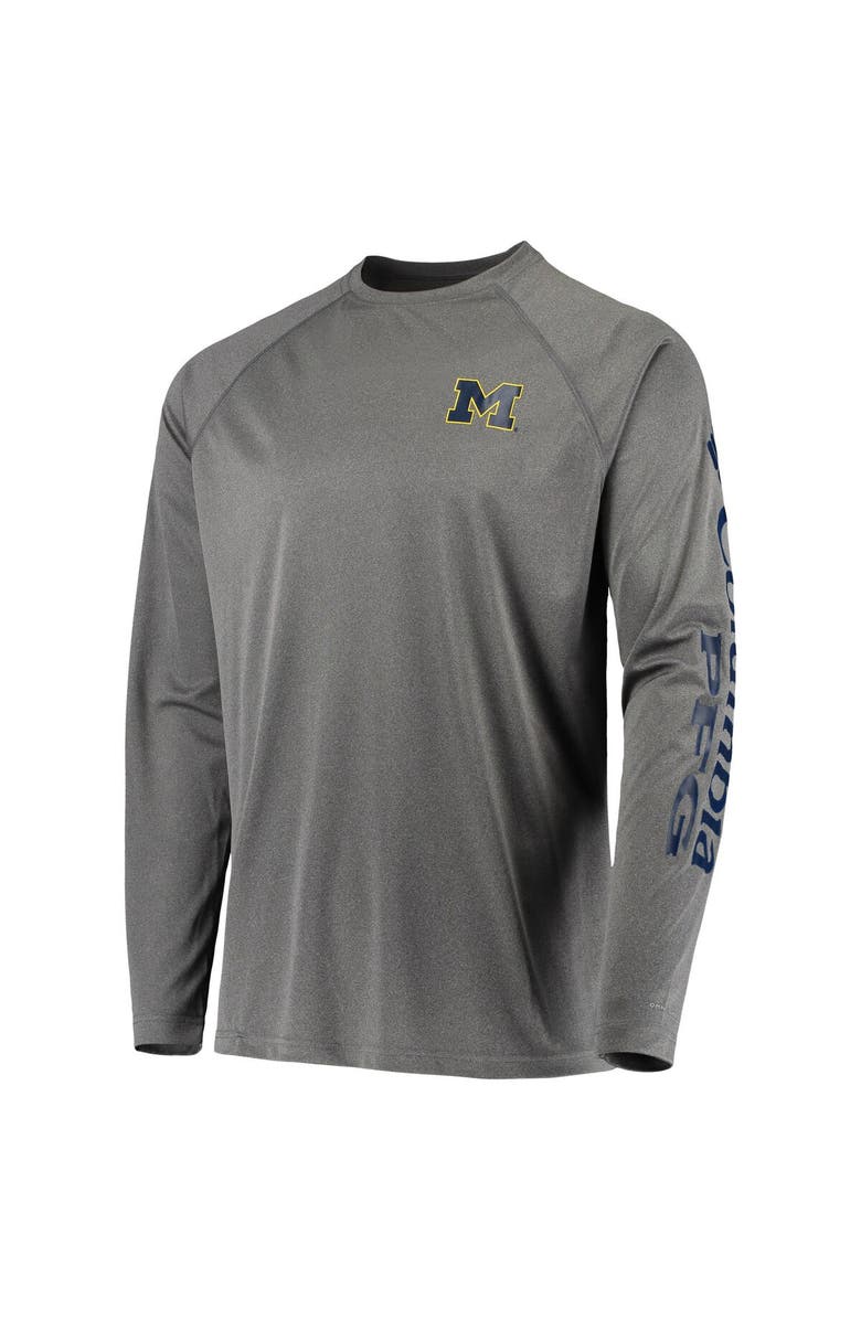 Columbia Men's Columbia Charcoal Michigan Wolverines Terminal Tackle Omni-Shade Raglan Long Sleeve T-Shirt, Alternate, color,