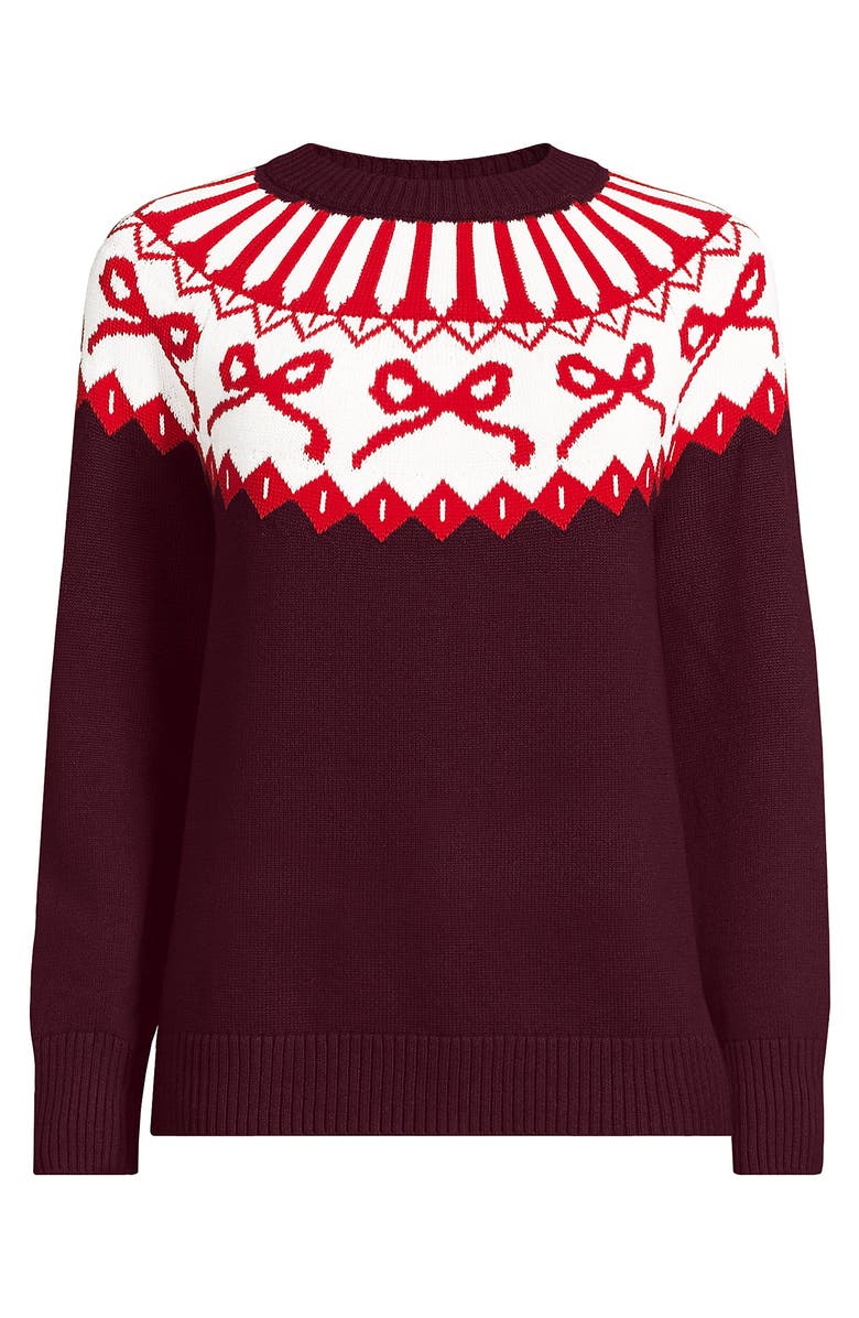 Lands
 End Drifter Jacquard Raglan Crew Neck Sweater, Alternate, color, Burgundy Bow Fairisle