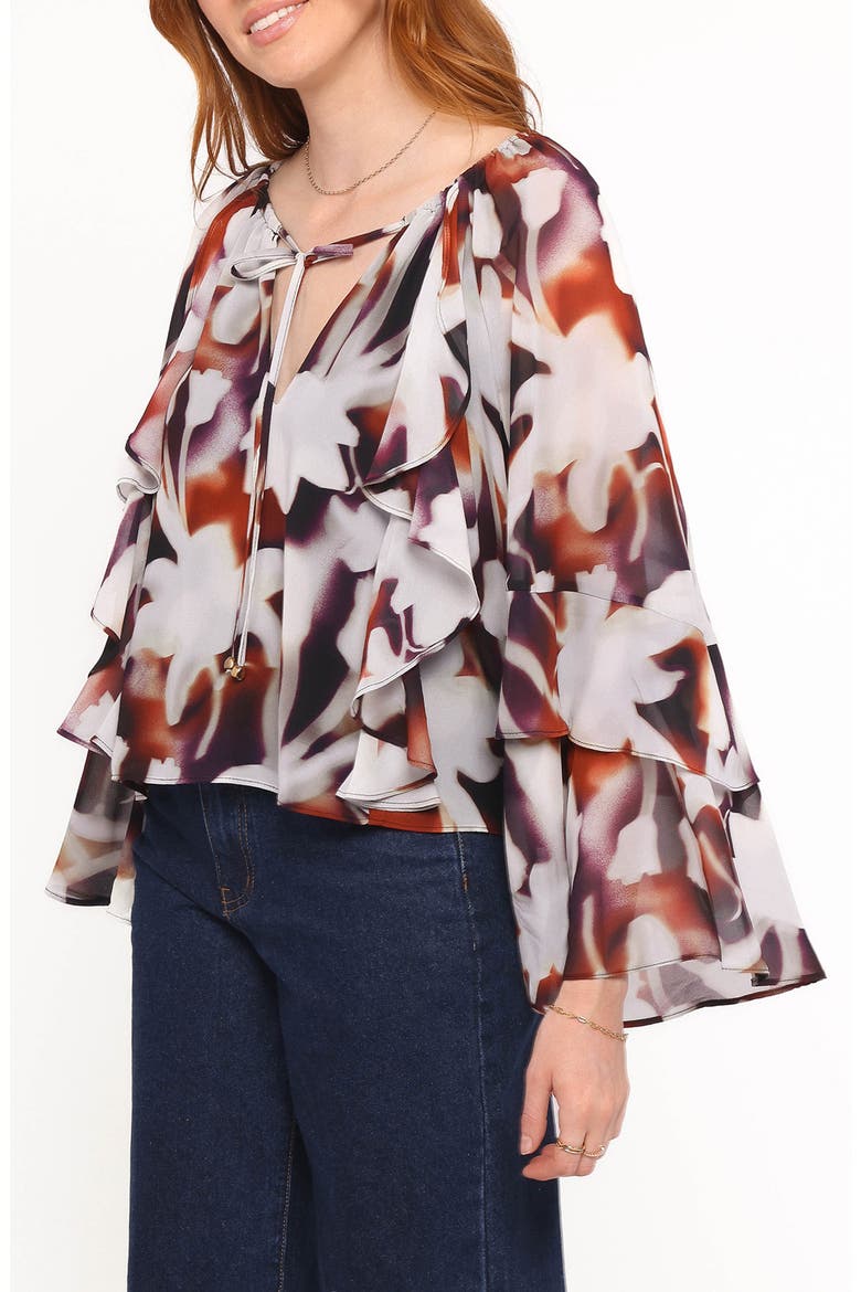 Elinor Print Ruffle Sleeve Top, Alternate, color, BLURRED FLORAL