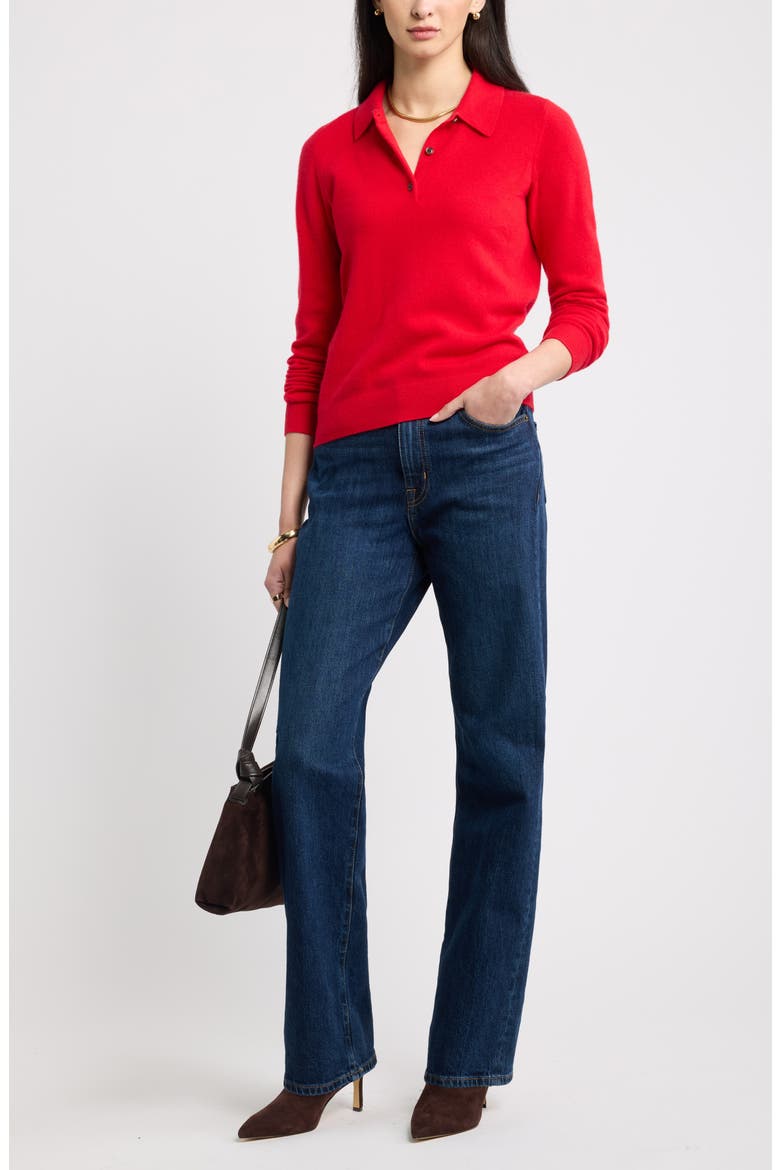 Cashmere Polo Sweater, Alternate, color, RED CELEBRATION