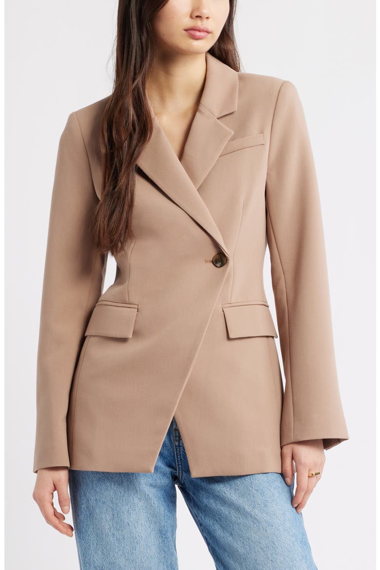 The Icon Asymmetric Fitted Blazer, Main, color, TAN PORTABELLA
