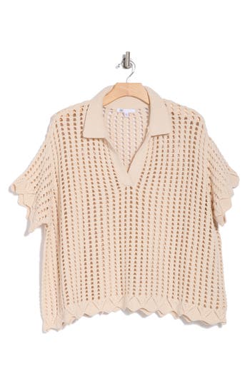 Dr2 By Daniel Rainn Pointelle Knit Polo In Natural