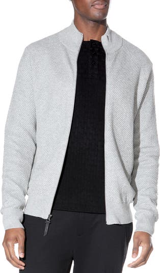 Textured Cotton Full Zip Cardigan