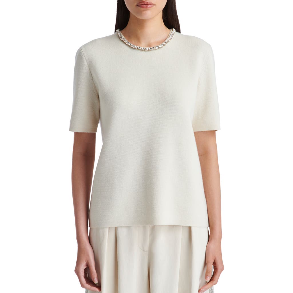 TWP Crystal Embellished Milano Stitch Cashmere Sweater in Ivory