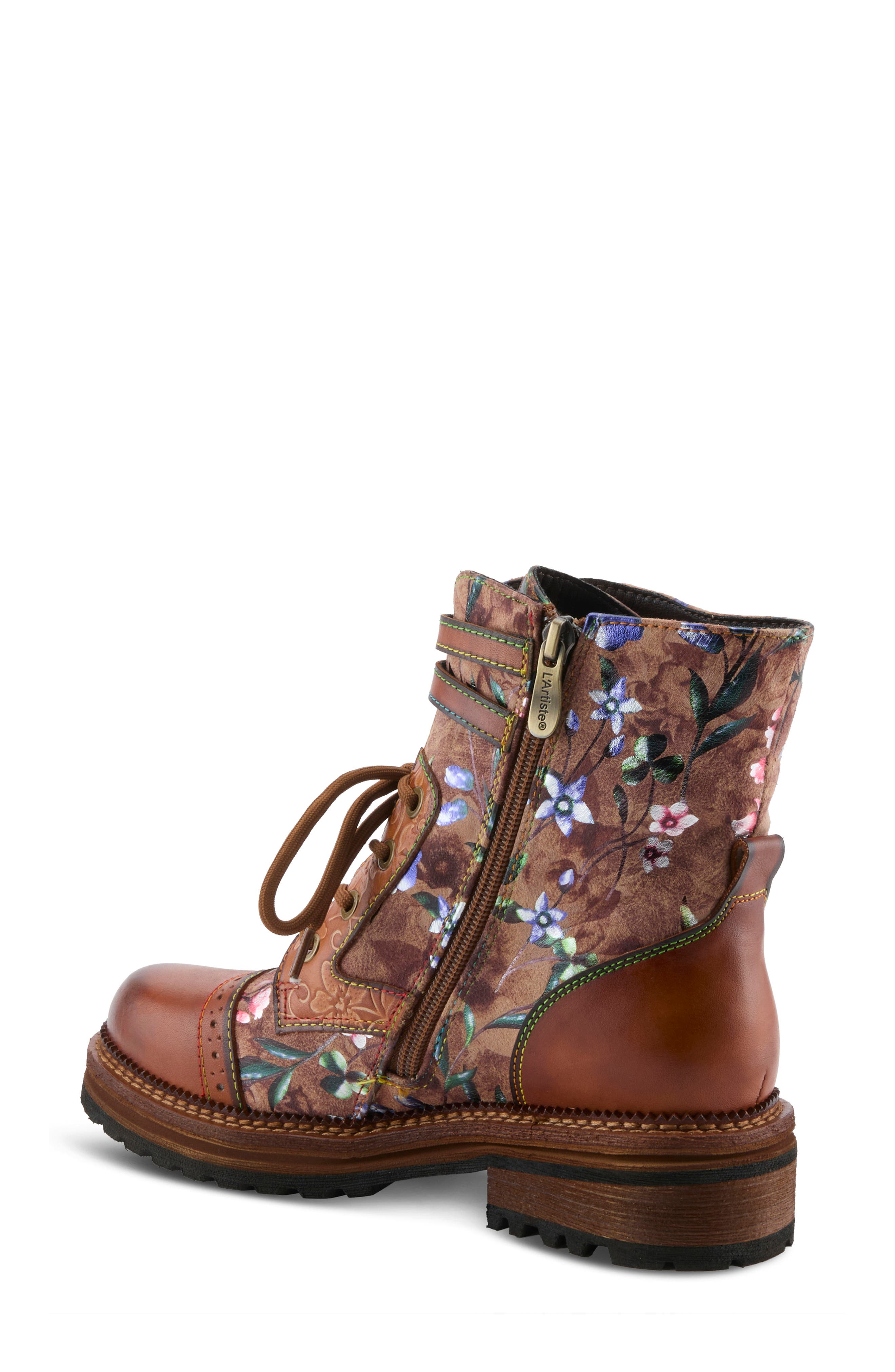 All The Way Floral Lace-Up Bootie, Alternate, color, CAMEL MULTI