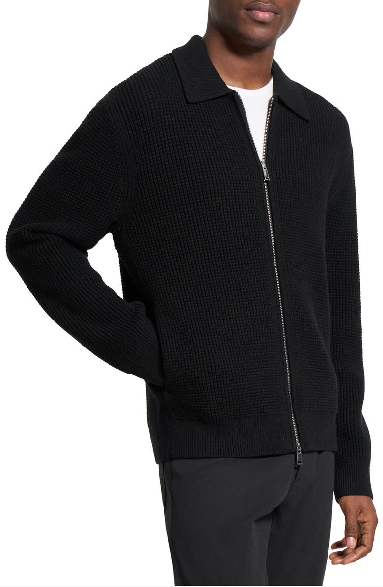 Theory Gary Waffle Knit Zip Cardigan, Alternate, color, Black - 001