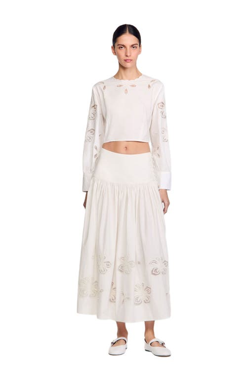 Sandro Edonie Embroidered Midi Skirt In Ecru