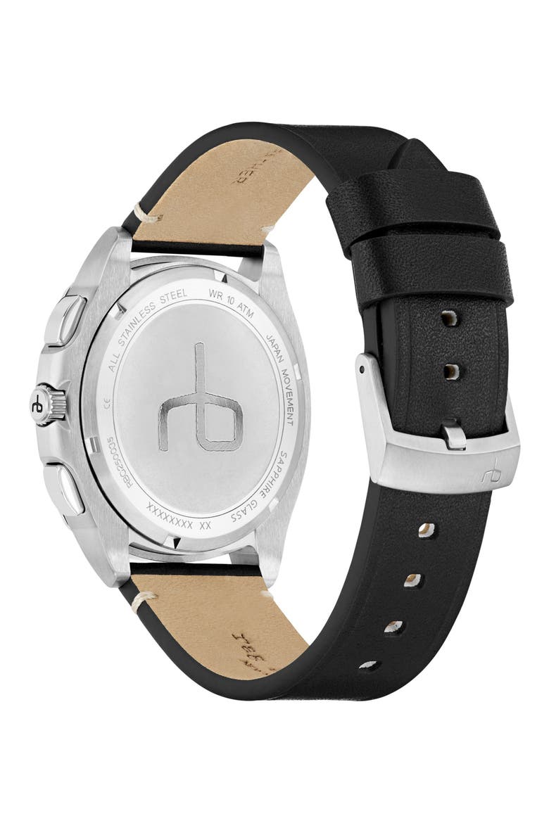 Bleeker Chronograph Leather Strap Watch, 42mm, Alternate, color, BLACK