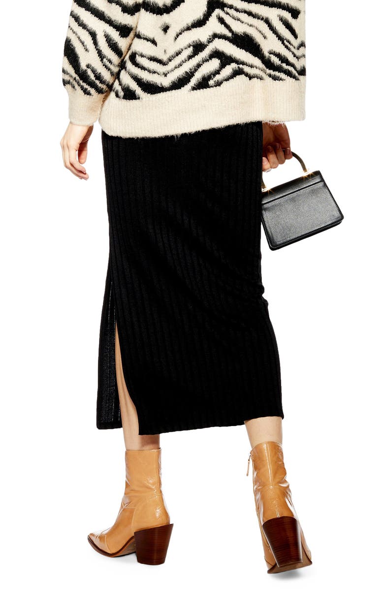 Topshop Ribbed Midi Skirt, Alternate, color,